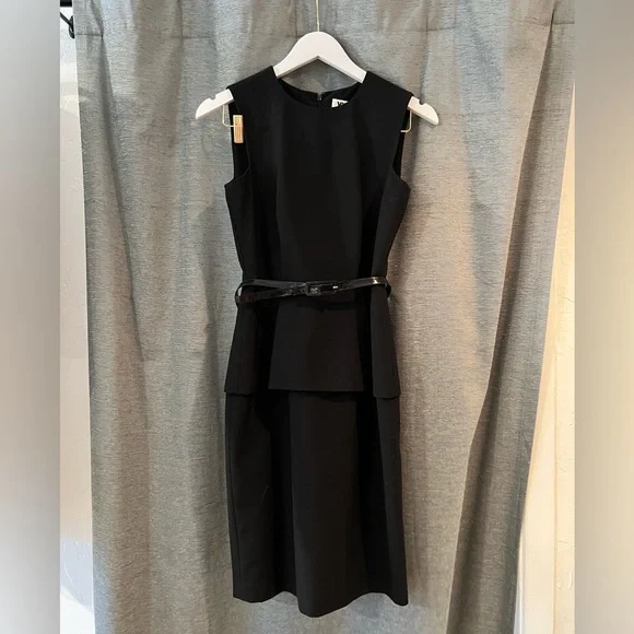 Vicky Tiel Dresses | Vicky Tiel Black Peplum Dress With Faux Leather Belt Size 2 | Color: Black | Size: 2 | Melly_D123's Closet